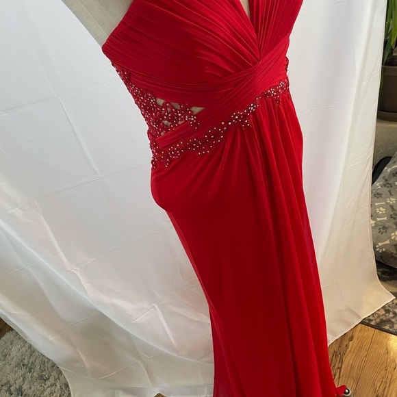 Red dress long Elegant Red Strapless Evening Gown size 6 womens beads lace - Picture 5 of 16